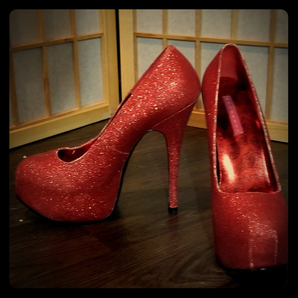 Red sparkly heels size 8
